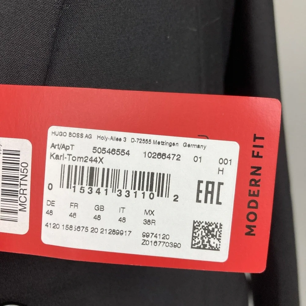 Hugo Boss Mens Modern fit Sport Coat Blazer 38R Black Solid Stretch